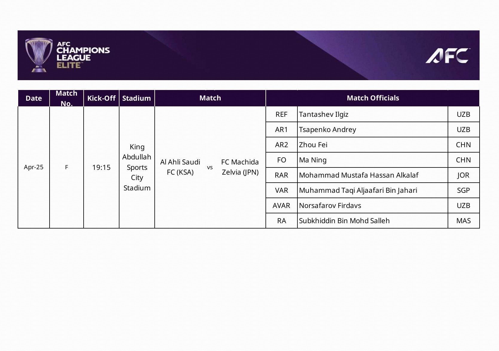 熊猫体育官方入口-官方：马宁以四官身份执法亚冠精英赛决赛，周飞担任边裁